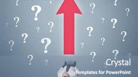  Presentation with question marks - Presentation enhanced with red arrow and white question background and a seafoam green colored foreground