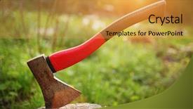  Presentation with green lawn - Slide set enhanced with red axe in stump background and a gold colored foreground