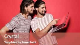  Presentation with german shepherd two young puppys - Colorful presentation design enhanced with red background holding laptop computer backdrop and a coral colored foreground