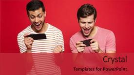  Presentation with mobile games - Cool new PPT theme with red background playing game backdrop and a red colored foreground