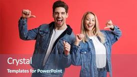  Presentation with denim - Audience pleasing presentation design consisting of red background pointing at themselves backdrop and a ocean colored foreground