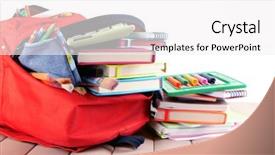  Presentation with red and white festive - Audience pleasing slide deck consisting of red backpack full of stationery backdrop and a  colored foreground