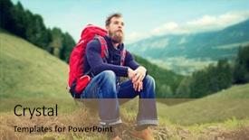  Presentation with adventure - Beautiful slide set featuring red backpack sitting on ground backdrop and a coral colored foreground