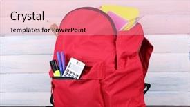  Presentation with bag - Slides having red bag with school equipment background and a  colored foreground
