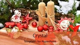  Presentation with christmas angel - Presentation theme consisting of red balls snow decoration candel background and a red colored foreground