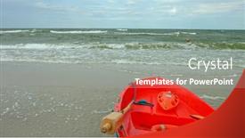  Presentation with rescue boat - Presentation design with red-baywatch-boat-on-beach background and a gray colored foreground