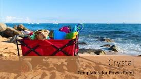  Presentation with luggage - PPT theme having red-beach-cart-with-luggage background and a coral colored foreground