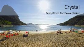  Presentation with red laser beam - Cool new slide deck with red beach rio de janeiro backdrop and a light blue colored foreground