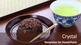  Presentation with rice cake - Theme enhanced with red bean paste traditional japanese background and a wine colored foreground
