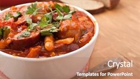  Presentation with chorizo - Audience pleasing theme consisting of red beans - sausage chorizo and bean stew backdrop and a coral colored foreground