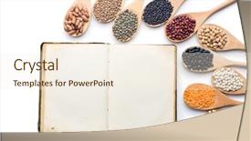  Presentation with cookbook - Presentation featuring red beans seeds - blank cookbook and various legumes background and a cream colored foreground