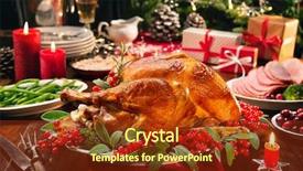  Presentation with christmas dinner - PPT theme consisting of red berries and sage background and a tawny brown colored foreground