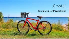  Presentation with bike - Presentation design featuring red-bike-in-grass background and a arctic colored foreground