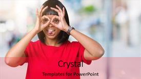  Presentation with african american startup - Presentation theme consisting of red binnoculars - beautiful young african american woman background and a  colored foreground