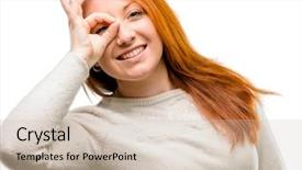  Presentation with black women beautiful woman - PPT theme having red binnoculars - beautiful young redhead woman looking background and a  colored foreground