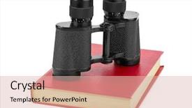  Presentation with book - Slides consisting of red binnoculars - book and binoculars isolated background and a  colored foreground