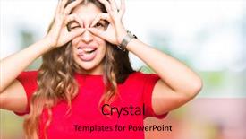  Presentation with arabian woman wearing hijab muslim - Audience pleasing slide deck consisting of red binnoculars - young beautiful woman wearing casual backdrop and a  colored foreground