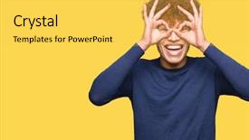  Presentation with afro - Slide set featuring red binnoculars - young handsome man with afro background and a  colored foreground