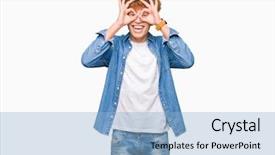 Presentation with afro - Slide set with red binnoculars - young handsome man with afro background and a  colored foreground