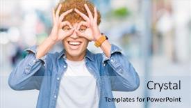  Presentation with afro - Colorful PPT theme enhanced with red binnoculars - young handsome man with afro backdrop and a  colored foreground
