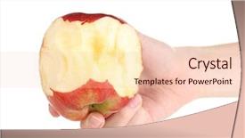  Presentation with red apple tree - PPT theme enhanced with red bitten apple in hand background and a  colored foreground