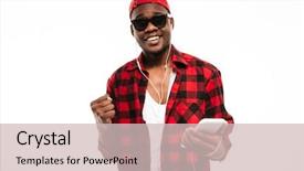  Presentation with africa music - Slide set with red black - cheerful african young man background and a soft green colored foreground