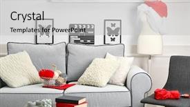  Presentation with living room - Slide deck with red black white - modern living room interior background and a light gray colored foreground