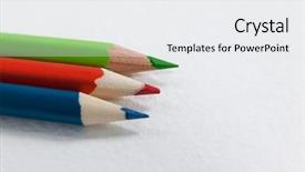  Presentation with colored pencils - Presentation theme consisting of red blue - close-up of three colored pencils background and a white colored foreground