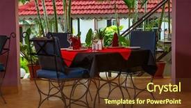  Presentation with formal dinner invitation - Theme having red blue lighting - dinner setting at evening background and a tawny brown colored foreground