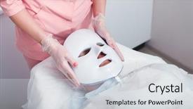  Presentation with face mask - Beautiful theme featuring red blue lighting - photodynamic face mask therapy backdrop and a light gray colored foreground