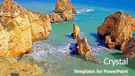  Presentation with rocks - Cool new slide set with red blue turquoise yellow - aerial from natural rocks backdrop and a ocean colored foreground