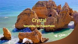  Presentation with rocks - Slide set with red blue turquoise yellow - natural rocks at ponte piedade background and a tawny brown colored foreground