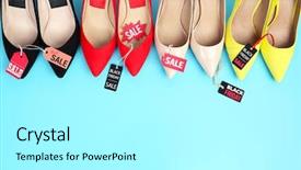  Presentation with shoes - Slide deck enhanced with red blue turquoise yellow - sale concept collection of female background and a white colored foreground