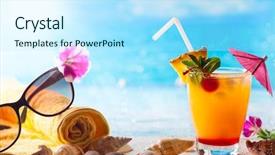  Presentation with cocktail - Slide set consisting of red blue turquoise yellow - summer concept fresh exotic cocktail background and a sky blue colored foreground