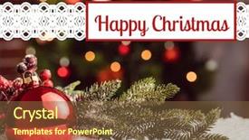  Presentation with greetings - Theme with red boarders swrils - happy christmas greetings with bauble background and a tawny brown colored foreground