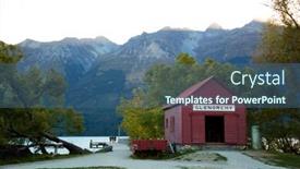  Presentation with house boat - Slide set featuring red boat house near wakatipu lake at glenorchy southern island in new zealand background and a ocean colored foreground