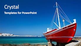  Presentation with fishing boat - PPT layouts having red boat on island background and a ocean colored foreground