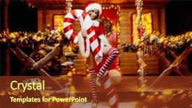  Presentation with sexy santa woman red - Beautiful PPT layouts featuring red body suit and stripe backdrop and a tawny brown colored foreground