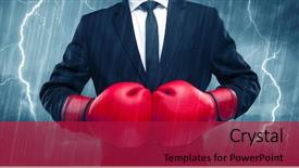  Presentation with boxing fight - Audience pleasing presentation design consisting of red boxing gloves and thunder backdrop and a  colored foreground