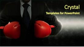  Presentation with black people boxing - PPT theme having red boxing gloves on black background and a wine colored foreground