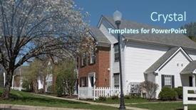  Presentation with white brick - Presentation theme with red-brick-and-white-apartment background and a ocean colored foreground