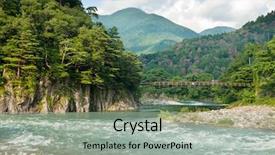  Presentation with river flow - Colorful presentation design enhanced with red bridge and rock cover backdrop and a  colored foreground