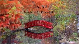  Presentation with falls - Theme consisting of red bridge and water falls in japanese garden background and a red colored foreground