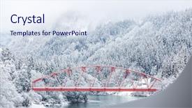  Presentation with winter river - Presentation theme enhanced with red bridge with winter landscape background and a sky blue colored foreground