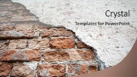  Presentation with broken wall - Cool new PPT theme with red broken wall at earthquake backdrop and a light gray colored foreground