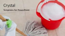  Presentation with mopping - Beautiful PPT layouts featuring red bucket with foamy water backdrop and a light gray colored foreground