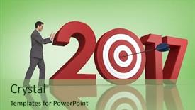  Presentation with new year - Beautiful presentation theme featuring red bull images - businessman pushing against green vignette backdrop and a mint green colored foreground