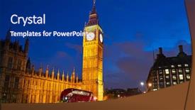  Presentation with union jack flag and clock tower - Presentation theme having red bus - big ben clock tower background and a navy blue colored foreground