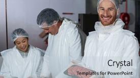  Presentation with raw meat - PPT theme consisting of red business process - butcher holding raw meat patties background and a lemonade colored foreground