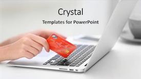  Presentation with online payment - Beautiful slide set featuring red business process - female making online payment close backdrop and a light gray colored foreground
